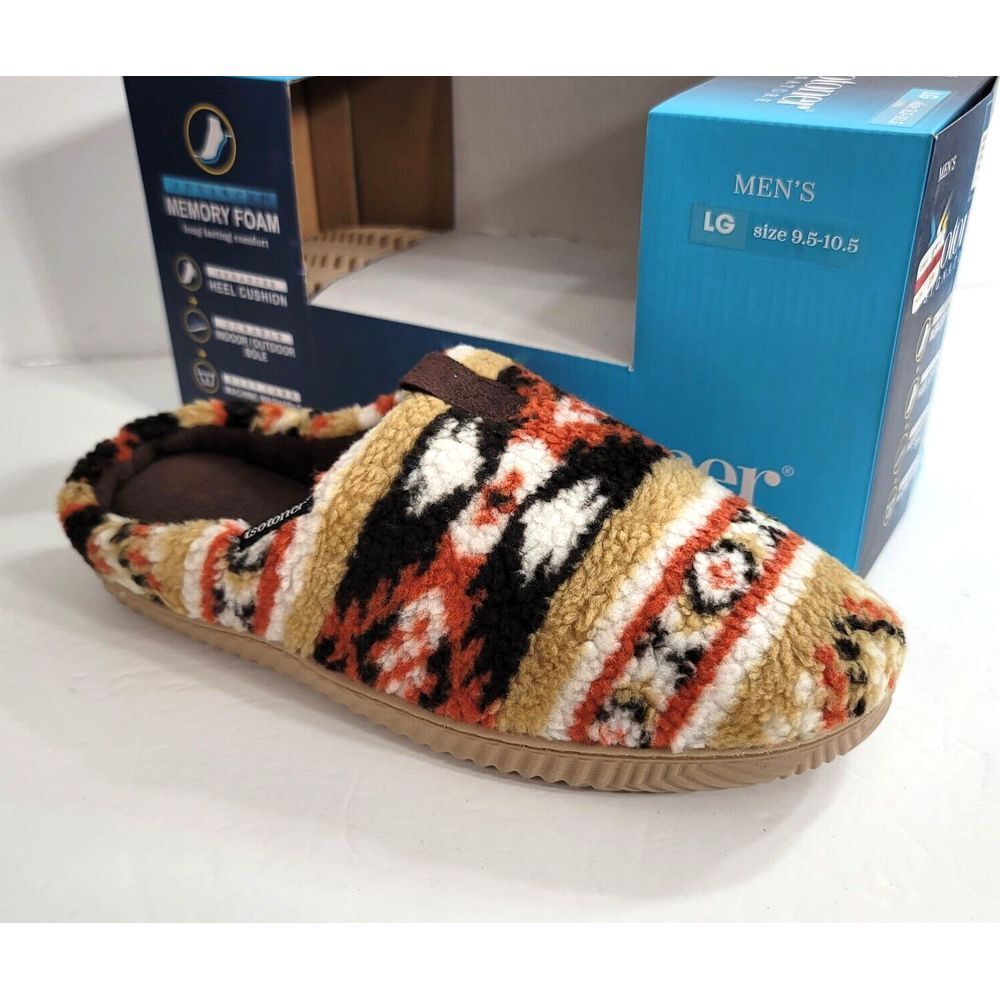 Isotoner Fleece Fairisle Scuff Slippers Mens Large‎ 9.5-10.5 Dark Chocolate NEW